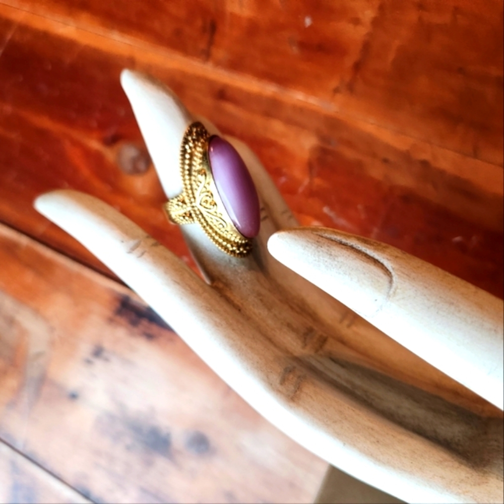 Pink Cat's Eye Statement Ring with Beautiful Filigree Detailing - Picture 12 of 16